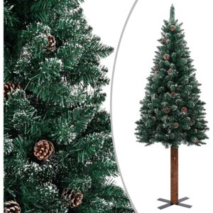 VidaXL Smal plastgran med äkta trä och kottar vit snö grön 150 cm