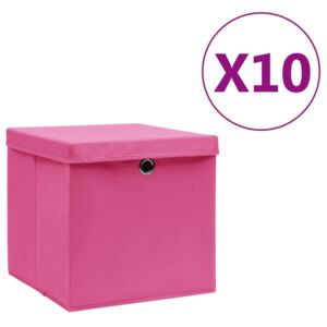 VidaXL Förvaringslådor med lock 10 st 28x28x28 cm rosa