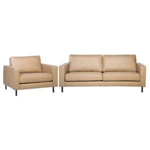 Beliani Soffgrupp 2-sits soffa + fåtölj läder beige SAVALEN