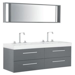 Beliani Badrumsmöbler väggskåp spegel och 2 tvättställ grå MALAGA