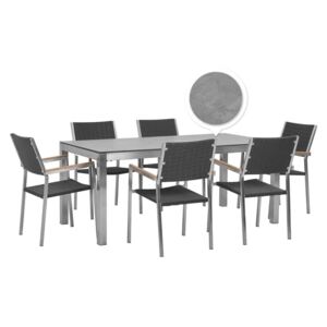 Beliani Trädgårdsmöbelset av bord med betong effekt och 6 stolar rotting svart