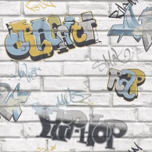 Urban Friends & Coffee Urban Friends & Coffee Tapet graffiti grå och blå