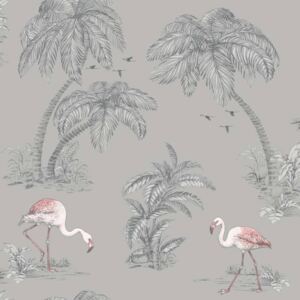 DUTCH WALLCOVERINGS Tapet flamingo grå