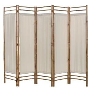 VidaXL Rumsavdelare 5 paneler hopfällbar bambu och kanvas 200 cm