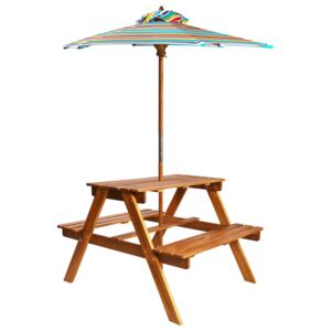 VidaXL Picknickbord för barn med parasoll 79x90x60 cm massivt akaciaträ