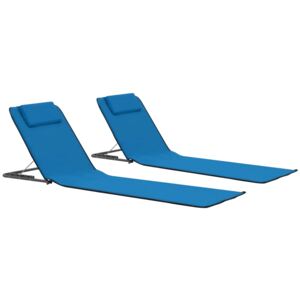 VidaXL Hopfällbara strandmattor 2 st stål och tyg blå