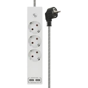 Smartline Grenuttag 3-vägs/USB Vit Tygkabel 1.5 m Grå/Vit