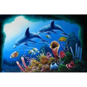 Steve Art Gallery Dolphin, handmålad oljemålning på duk, 90x60 cm