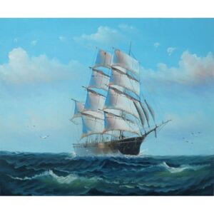 Steve Art Gallery Segelbåt med fiskmåsar, navigation oljemålning på duk, 50x60 cm