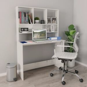 VidaXL Skrivbord med hyllor vit högglans 110x45x157 cm spånskiva