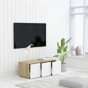 VidaXL TV-bänk vit och sonoma-ek 80x34x30 cm spånskiva