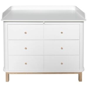 WOOD Nursery Dresser 6 Drawers w. Top Large - White/Oak