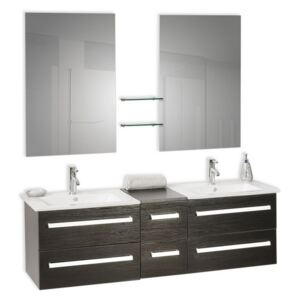 Badrumsmöbler väggskåp 2 spegel 2 tvättställ och glashylla svart MADRID Beliani