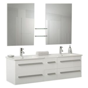 Badrumsmöbler väggskåp 2 spegel 2 tvättställ och glashylla vit MADRID Beliani