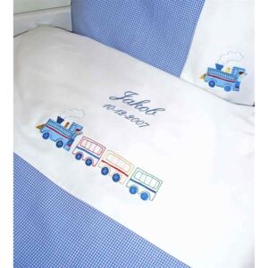 Sängkläder med namn - Junior - Tog (Ljusblå)