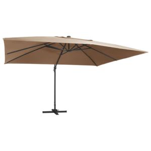 VidaXL Frihängande parasoll med aluminiumstång & LED 400x300 cm taupe