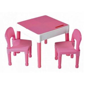 Bord med byggplatta och två stolar Rosa