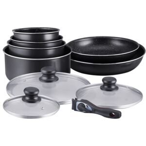 Herzberg HG-5000: 10 Pieces Cookware Set With Marble Coating Black - qprod.se - alltid fri frakt vid order över 800:-
