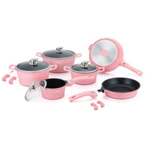 Royalty Line RL-ES2014M; Marble coating cookware set 14pcs Pink - qprod.se - alltid fri frakt vid order över 800:-