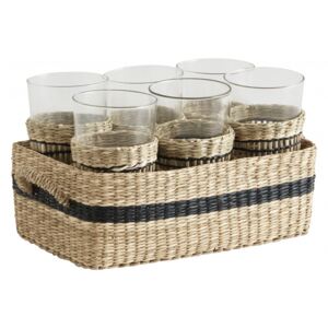 Basket w/6 glasses, seagrass, natural