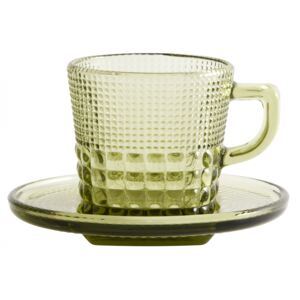 Glass cup w/saucer, light green
