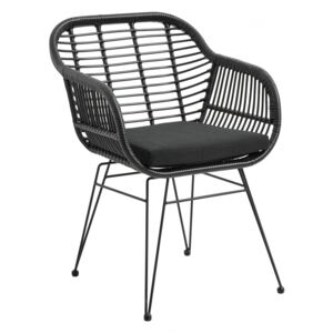Garden chair w/armrest & cushion, black