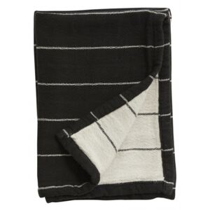 Tea towel, check/stripe, black/natural