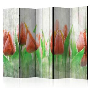 Rumsavdelare - Red tulips on wood II - 225x172