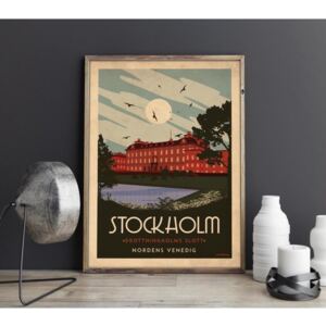 Stockholm - Drottningholms slott - Art deco poster - 50x70