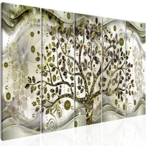 Canvas Tavla - Tree and Waves (5 delar) Green - 200x80