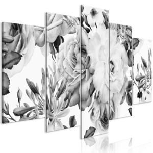 Canvas Tavla - Rose Composition (5 delar) Wide Black and White - 200x100