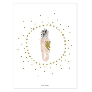 FLAMINGO FEATHER AND STARS poster - 30x40 cm
