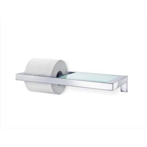 MENOTO Toalettpappershållare med glashylla - Polerat stål