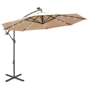 Hängande parasoll med LED-belysning 300 cm sand metallstång