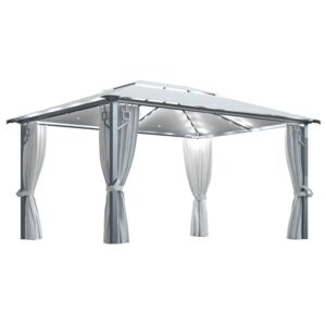 VidaXL Paviljong med gardin & ljusslinga 400x300 cm gräddvit aluminium