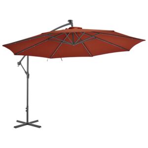VidaXL Frihängande parasoll med LED terrakotta 350 cm
