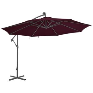 VidaXL Frihängande parasoll med LED vinröd 350 cm