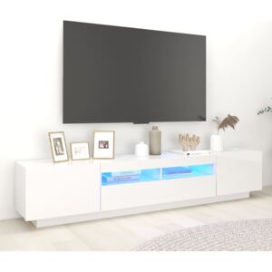 TV-bänk med LED-belysning vit högglans 200x35x40 cm