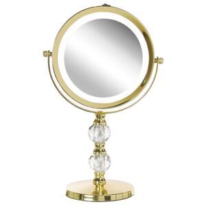 Sminkspegel med LED ø 18 cm guld CLAIRA Beliani