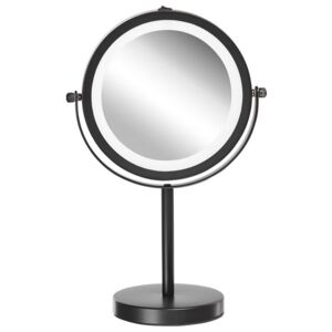 Sminkspegel med LED ø 17 cm svart TUCHAN Beliani