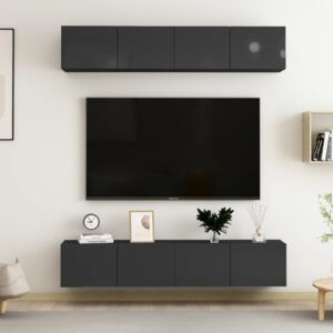 TV-skåp 4 delar svart högglans 80x30x30 cm spånskiva