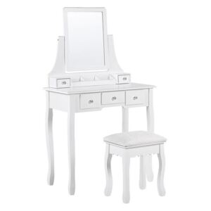 Toalettbord 5 lådor med rektangulär spegel och pall vit RAYON Beliani