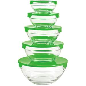 Herzberg HG-5007;Transparent glass bowls Set 10pcs Green