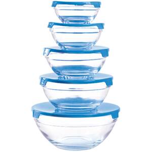 Herzberg HG-5007;Transparent glass bowls Set 10pcs Blue