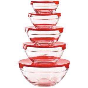 Herzberg HG-5007;Transparent glass bowls Set 10pcs Red