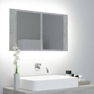 VidaXL Spegelskåp med LED betonggrå 80x12x45 cm
