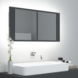 VidaXL Spegelskåp med LED grå 90x12x45 cm