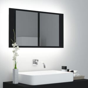 VidaXL Spegelskåp med LED svart 80x12x45 cm