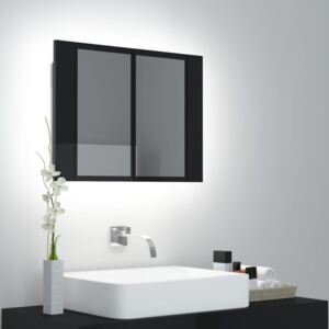 VidaXL Spegelskåp för badrum LED svart högglans 60x12x45 cm
