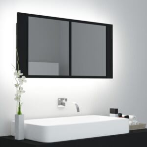 VidaXL Spegelskåp med LED svart 90x12x45 cm